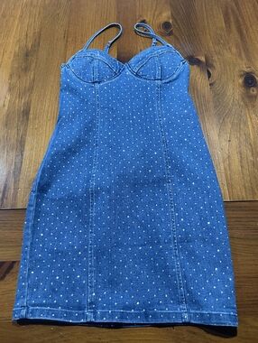 NWT Iris Mutha Art Gallery Womens Denim Rhinestone Corset Mini Dress Size Small